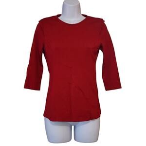 Forever 21 Womens Pullover Stretch Knit Top Size S Red Pleated Shoulder 1/4 Zip